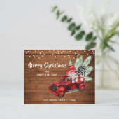 Retro Rode Vrachtwagen Gnomen Kerstmis Vakantie Gr Briefkaart (Staand voorkant)