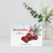Retro Rode Vrachtwagen Gnomen Kerstmis Vakantie Gr Briefkaart (Staand voorkant)