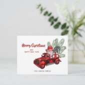 Retro Rode Vrachtwagen Gnomen Kerstmis Vakantie Gr Briefkaart (Staand voorkant)