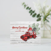 Retro Rode Vrachtwagen Gnomen Kerstmis Vakantie Gr Briefkaart (Staand voorkant)