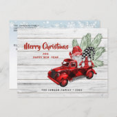 Retro Rode Vrachtwagen Gnomen Kerstmis Vakantie Gr Briefkaart (Voorkant / Achterkant)