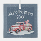 Retro rode vrachtwagen in sneeuwvlokken glas ornament (Voorkant)