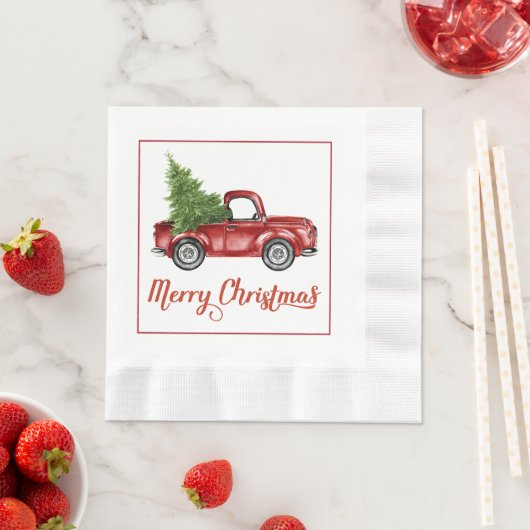 Retro Rode Vrachtwagen Kerst Papier servetten (Insitu)