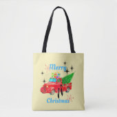 Retro Rode Vrachtwagen Kerstboom Katten Tote Bag (Voorkant)