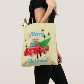 Retro Rode Vrachtwagen Kerstboom Katten Tote Bag (Dichtbij)