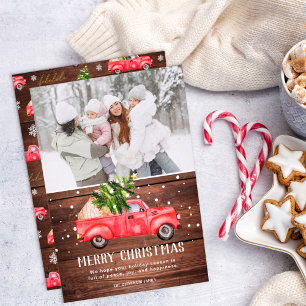  retro rode vrachtwagen kerstboomfoto feestdagenkaart