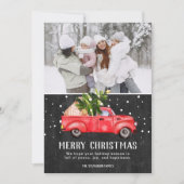 retro rode vrachtwagen kerstboomkrijt foto feestdagenkaart (Voorkant)