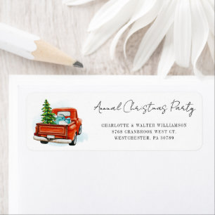 Retro Rode Vrachtwagen Kerstfeest Retouradres Etiket