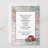 Retro rode vrachtwagen op kaart voor feest (Voorkant)