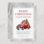 Retro rode vrachtwagen rustieke houtboom Vrolijk k Feestdagenkaart (Voorkant / Achterkant)