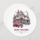 Retro Rode Vrachtwagen Vrolijke Kerst Kaart (Voorkant / Achterkant)