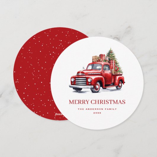 Retro Rode Vrachtwagen Vrolijke Kerst Kaart (Voorkant / Achterkant)