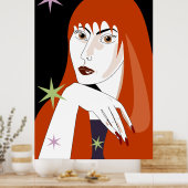 Retro Rode Vrouw Mode Portret Kunst Poster (Keuken)