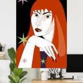 Retro Rode Vrouw Mode Portret Kunst Poster (Thuiskantoor)
