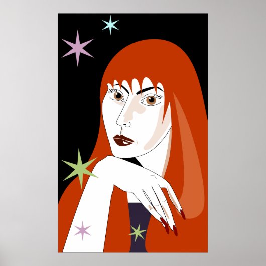 Retro Rode Vrouw Mode Portret Kunst Poster (Voorkant)