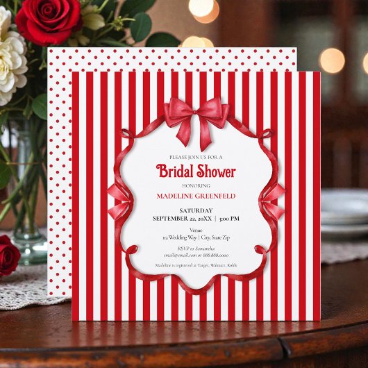 Retro Rode & Witte Bruiloft Bridal Shower Kaart