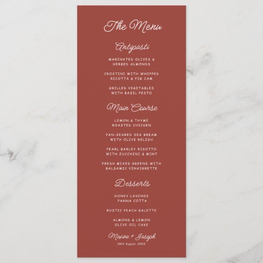 Retro Rode & Witte Bruiloft Menu (Voorkant)
