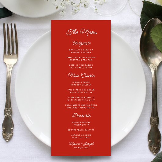 Retro Rode & Witte Bruiloft Menu