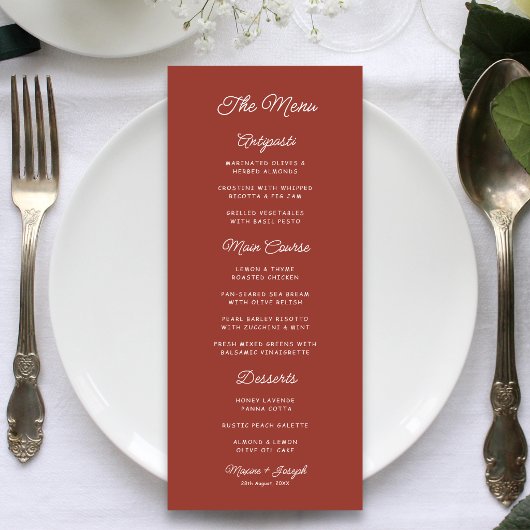 Retro Rode & Witte Bruiloft Menu