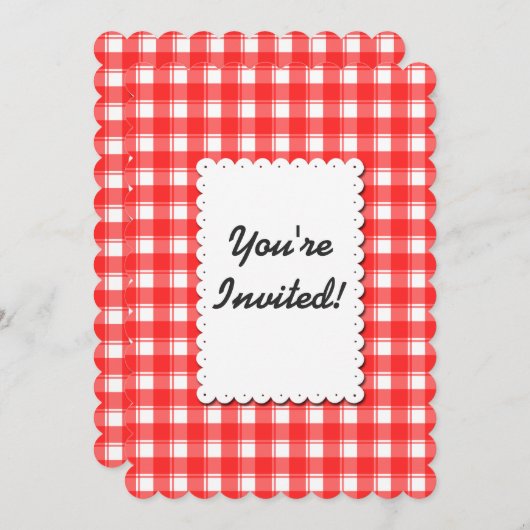 Retro rode witte Gingham geruite bewerkbare uitnod Kaart (Voorkant / Achterkant)