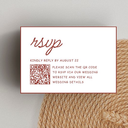 Retro Rode & Witte Huwelijks-QR-code RSVP Kaartje
