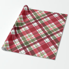 Retro Rode Witte Kerstmis Nieuwjaar Tartan Plaid Cadeaupapier