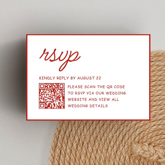 Retro Rode & Witte Trouw QR Code RSVP Kaartje