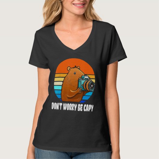 Retro Rodent Capybara Don t Be Worry Be Capy Photo T-shirt (Voorkant)