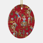 Retro Rodeo Cowgirl kerstboomversiering Keramisch Ornament (Rechts)