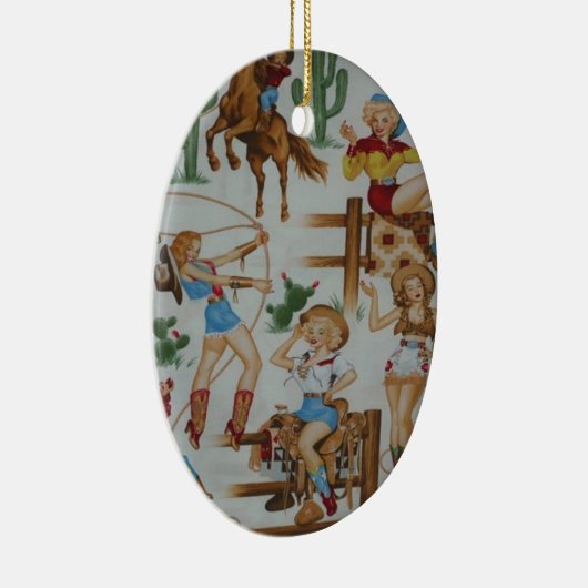 Retro Rodeo Cowmeiden kerstboomversiering Keramisch Ornament (Rechts)