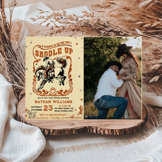 Retro Rodeo Western Cowboy Baby shower Foto Kaart