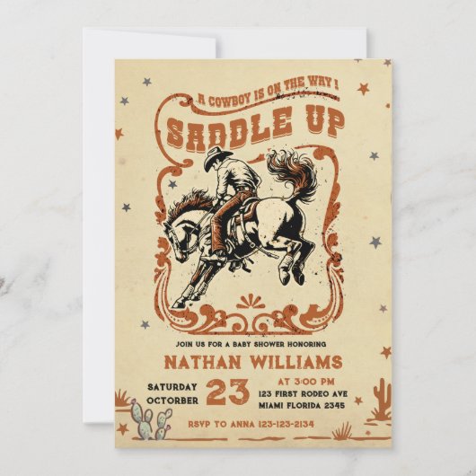 Retro Rodeo Western Cowboy Baby shower Kaart (Voorkant)