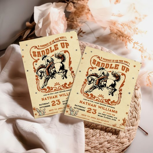 Retro Rodeo Western Cowboy Baby shower Kaart