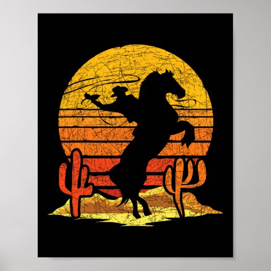 Retro Rodeo Western Land Horseback Cowbo Poster (Voorkant)