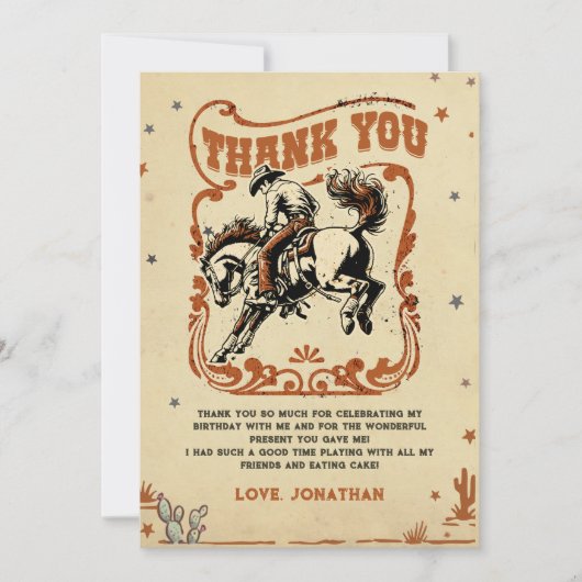 Retro Rodeo Westerne Cowboy Verjaardag Bedankkaart (Voorkant)
