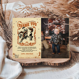 Retro Rodeo Westerne Cowboy Verjaardagsfoto Bedankkaart