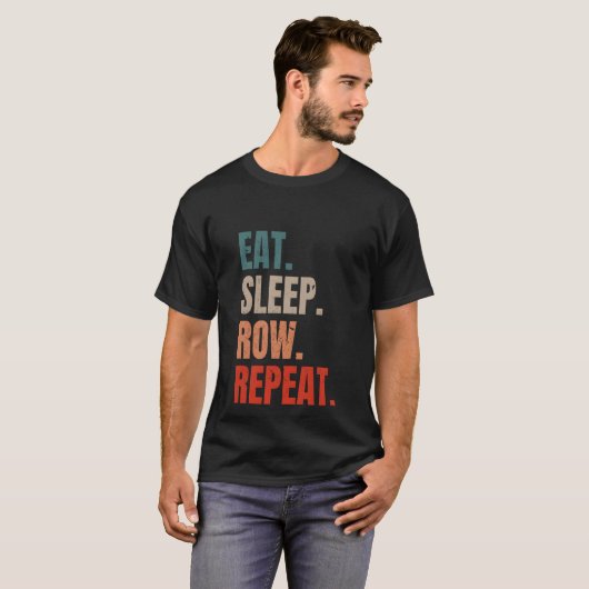 Retro Roeier Coxswain Eat Slaap Rij Herhalen T-shirt (Voorkant volledig)