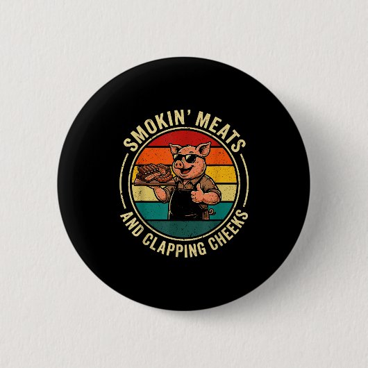 Retro rokend vlees en klappende wangen grappig var ronde button 5,7 cm (Voorkant)