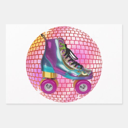 Retro Roller Disco Bal Wrapping Papier Bladen Inpakpapier Vel (Voorkant 2)