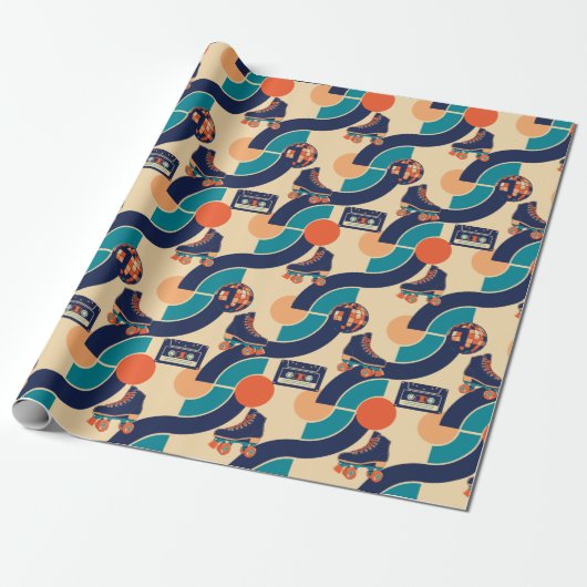 Retro Roller Disco Cadeaupapier (Uitgerold)
