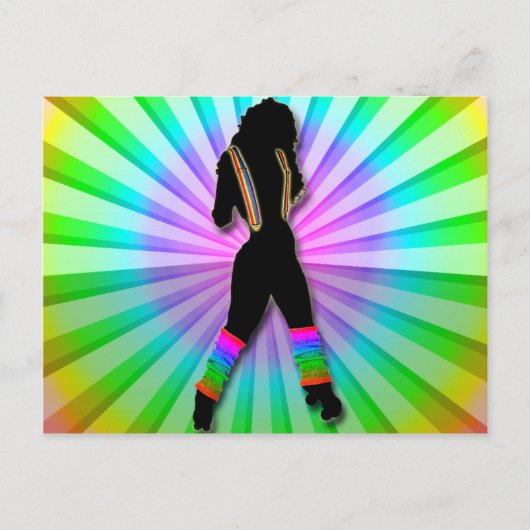 Retro Roller Girl op regenboogBriefkaart Briefkaart (Voorkant)