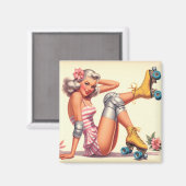 Retro Roller Meisje Pin Up Magneet (Voorkant / Achterkant)
