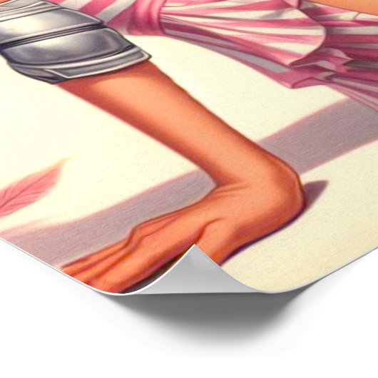 Retro Roller Meisje Pin Up Poster (Hoek)