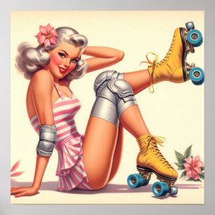 Retro Roller Meisje Pin Up Poster