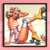 Retro Roller Meisje Pin Up Poster