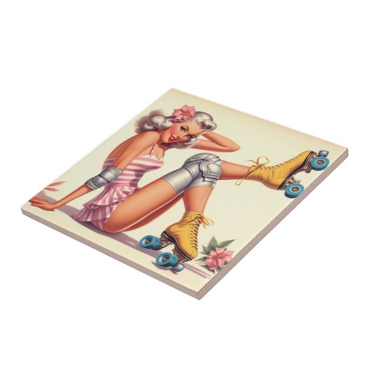 Retro Roller Meisje Pin Up Tegeltje (Zijkant)