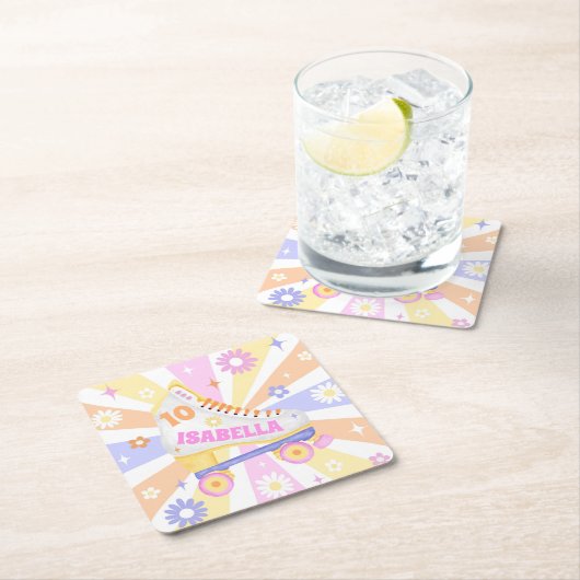 Retro Roller Rink Verjaardagsfeest Kartonnen Onderzetters (Insitu)