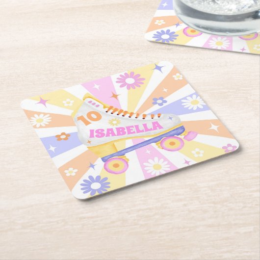 Retro Roller Rink Verjaardagsfeest Kartonnen Onderzetters (Schuin)