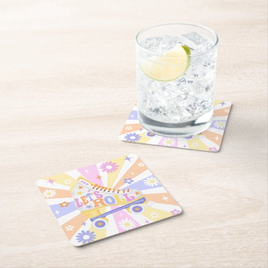 Retro Roller Rink Verjaardagsfeest Kartonnen Onderzetters (Insitu)