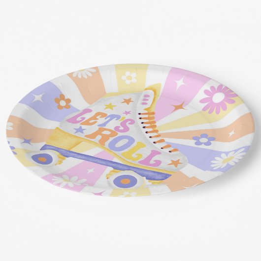 Retro Roller Rink Verjaardagsfeest Papieren Bordje (Gekanteld)